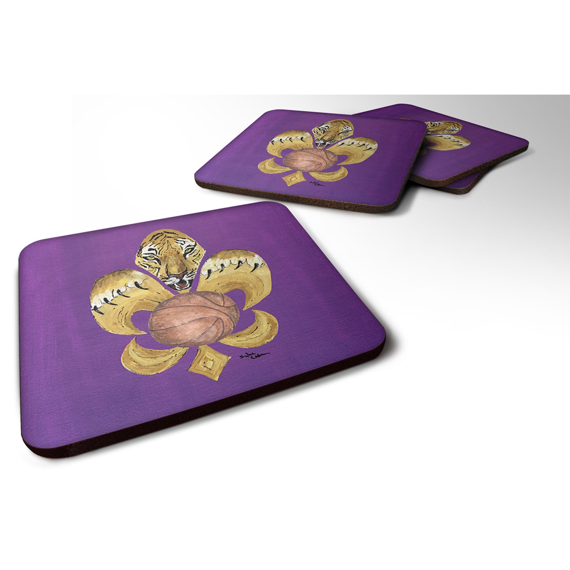 Tiger Fleur De Lis Basketball Foam Coaster Set Of 4